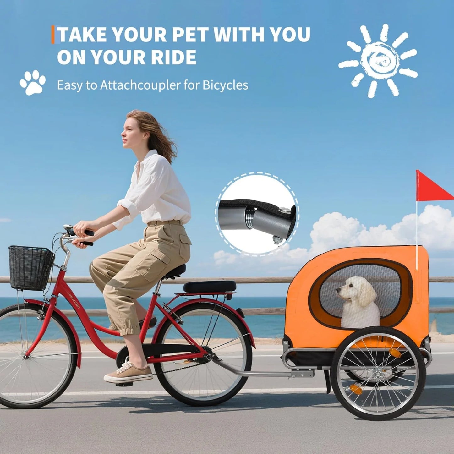 All-Terrain Bike Trailer For Medium Large Dogs With Air Tires