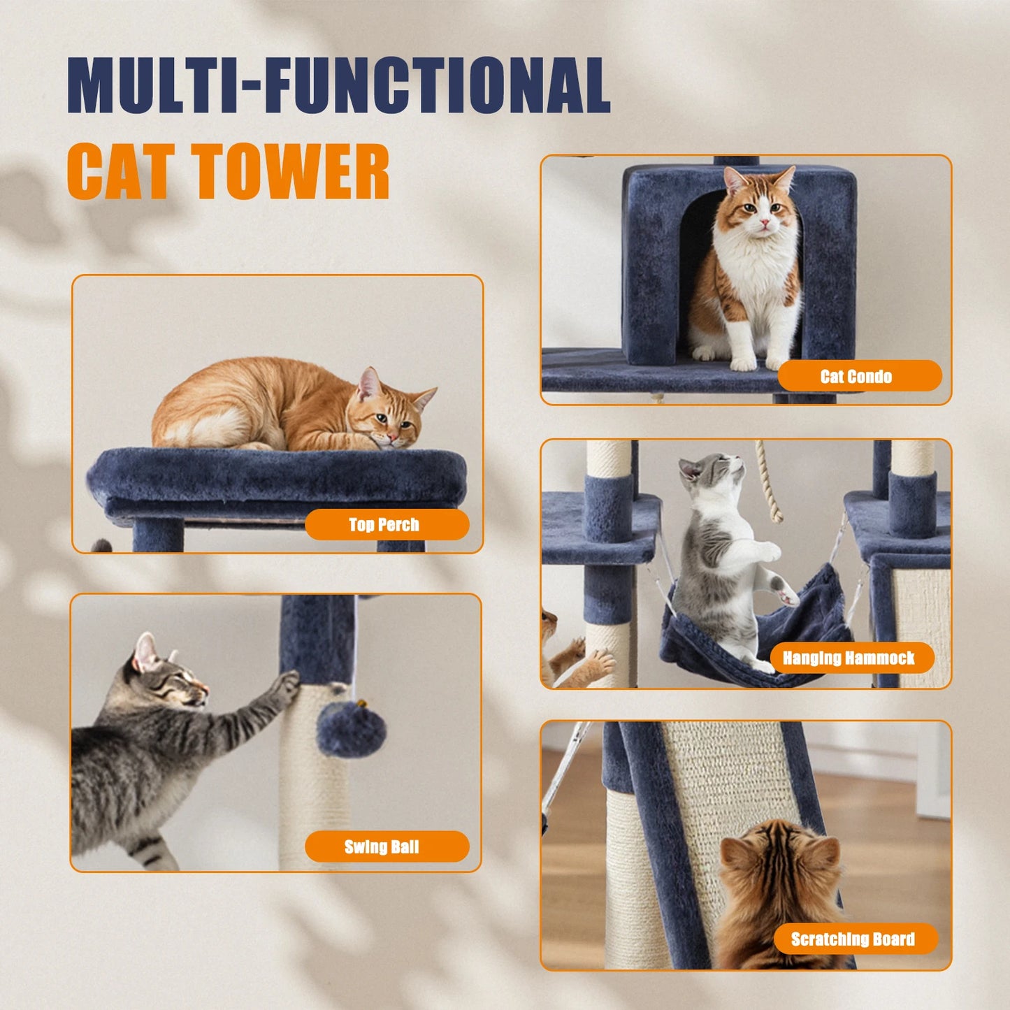 JHK Cat Tree Tall Multi Cat Climbing Tower Sisal Posts