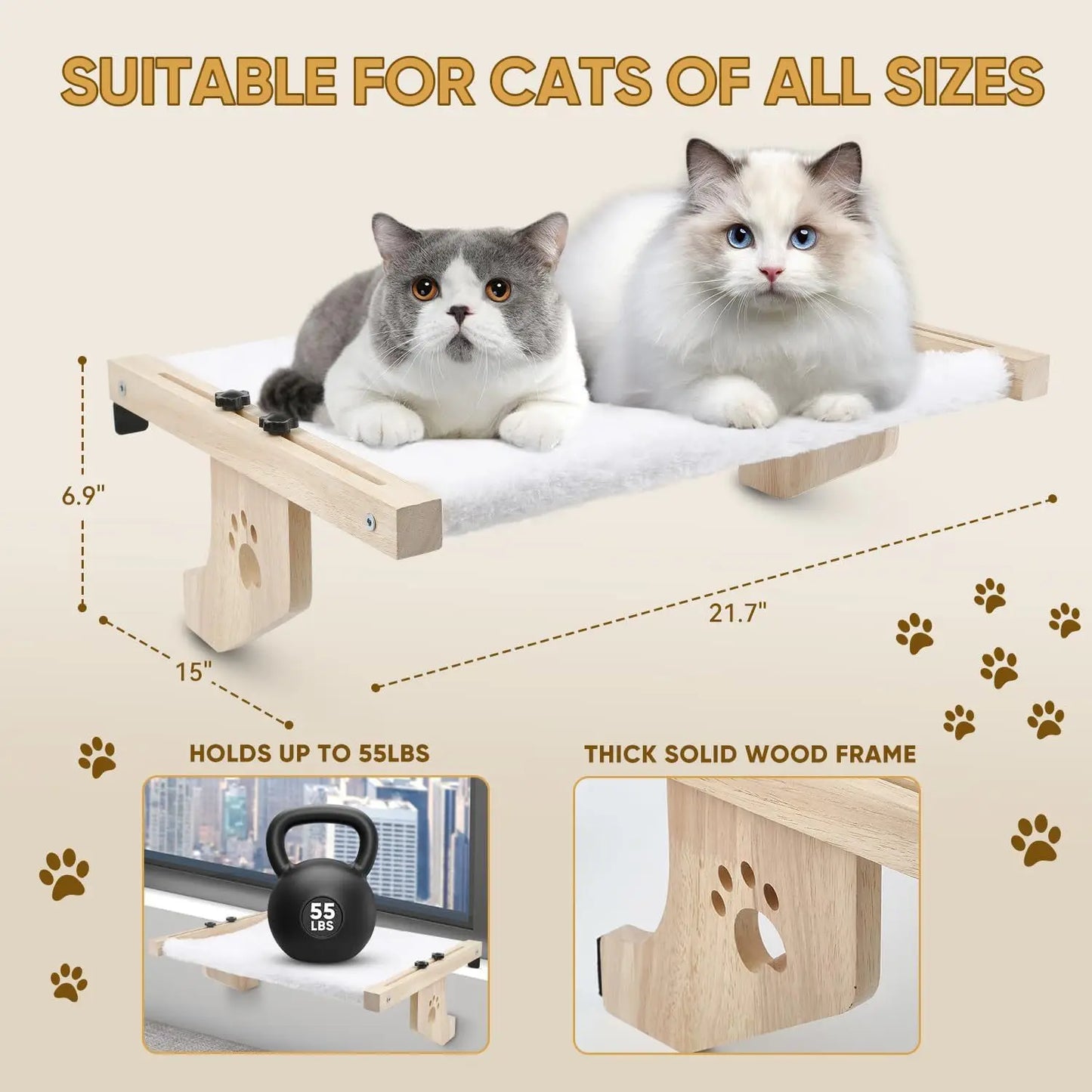 CZBNYXCN Cat Window Hammock With Pine Wood Frame