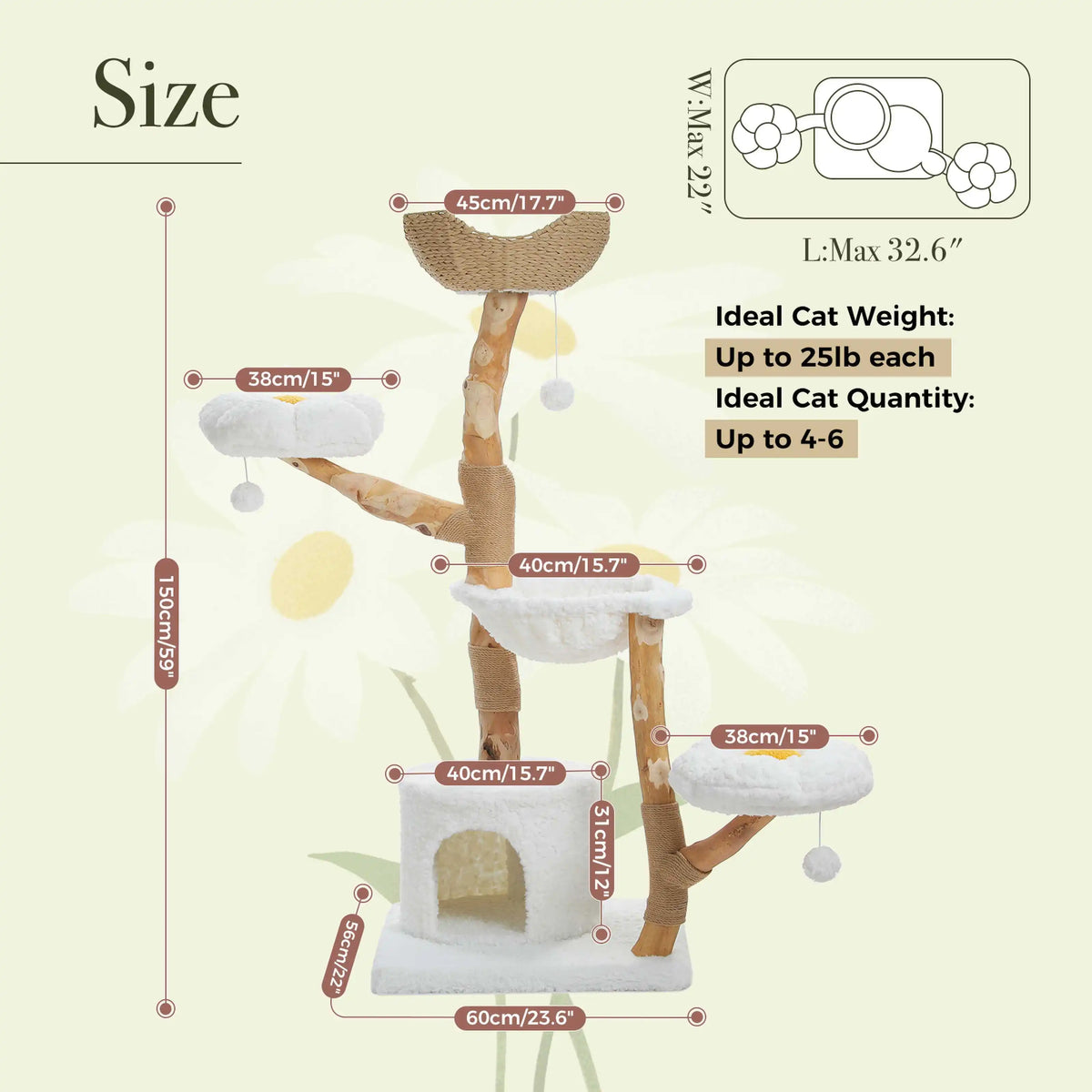 PEQULTI Solid Wood Cat Tree Tower With Condo And Perches