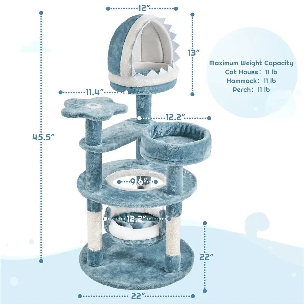 Cat Tree for Cats Ocean Themed Multi Level Plush Tower