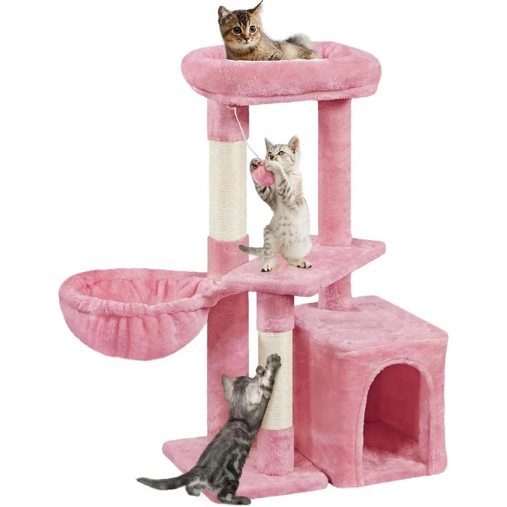 NONECN Cat Tower Three Tier Cat Tree With Condo Nest And Scratching Posts