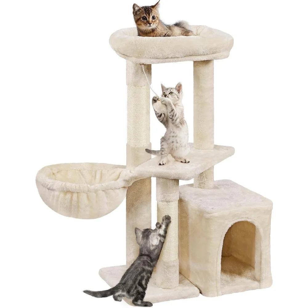 NONECN Cat Tower Three Tier Cat Tree With Condo Nest And Scratching Posts