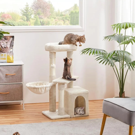 NONECN Cat Tower Three Tier Cat Tree With Condo Nest And Scratching Posts