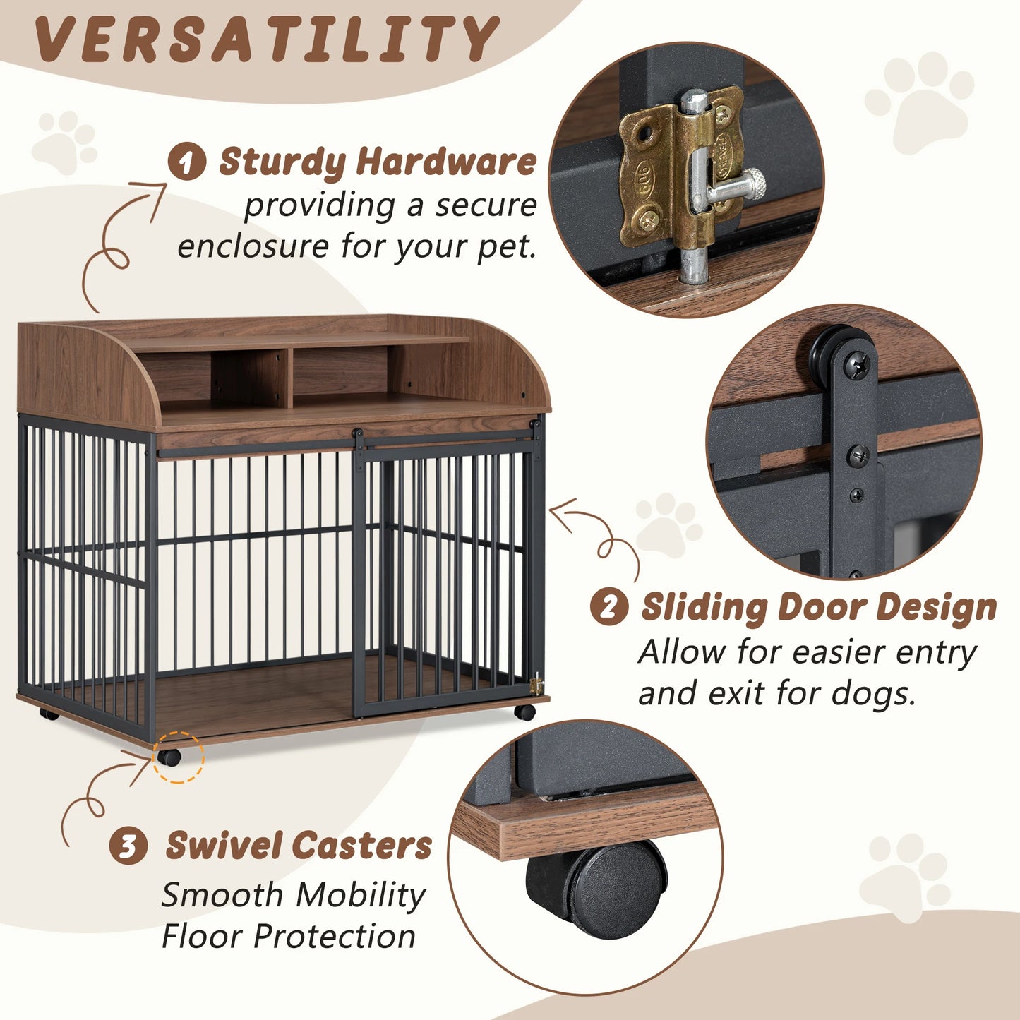 LD Heavy Duty Dog Crate End Table With Double Layer Storage Lockable Wheels