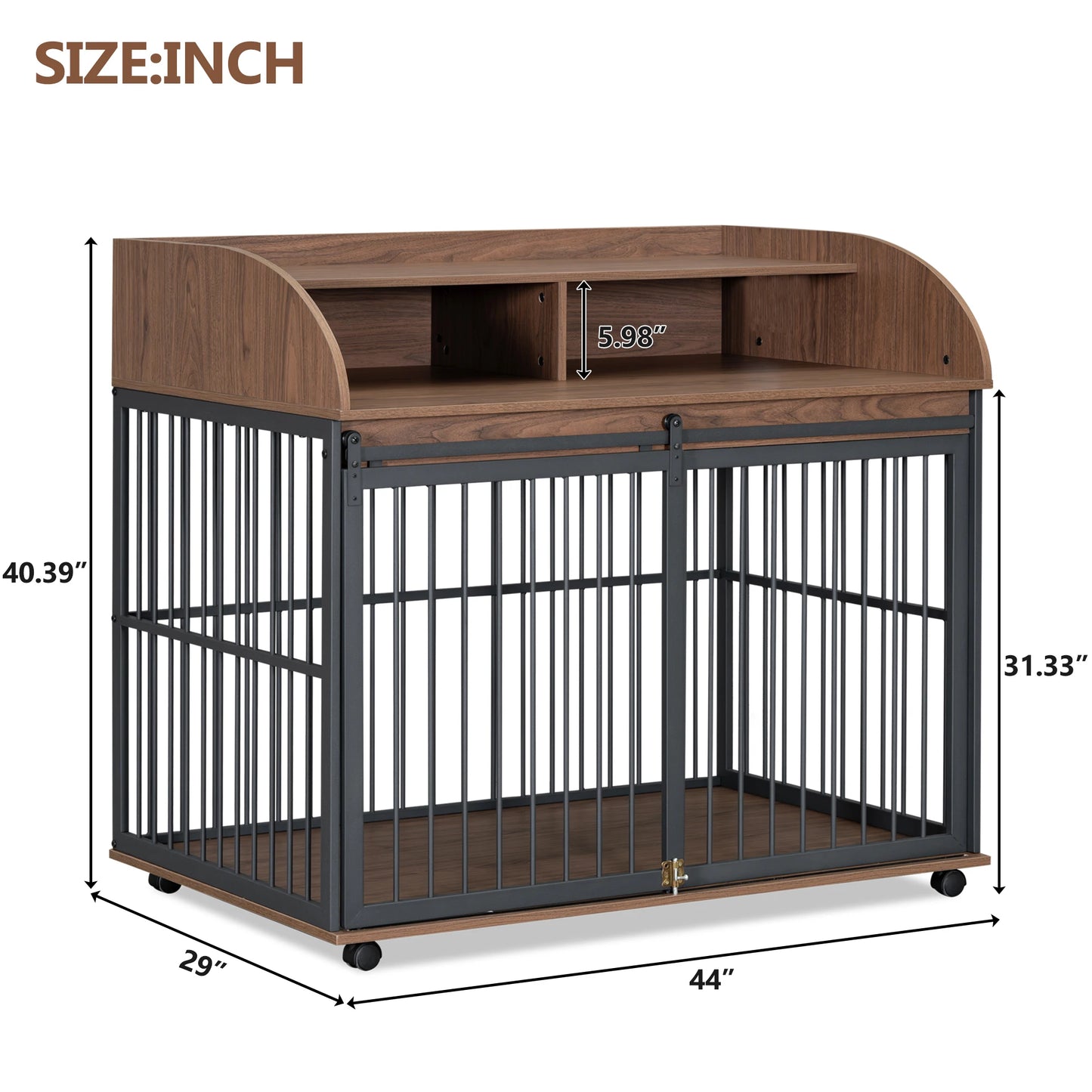 LD Heavy Duty Dog Crate End Table With Double Layer Storage Lockable Wheels