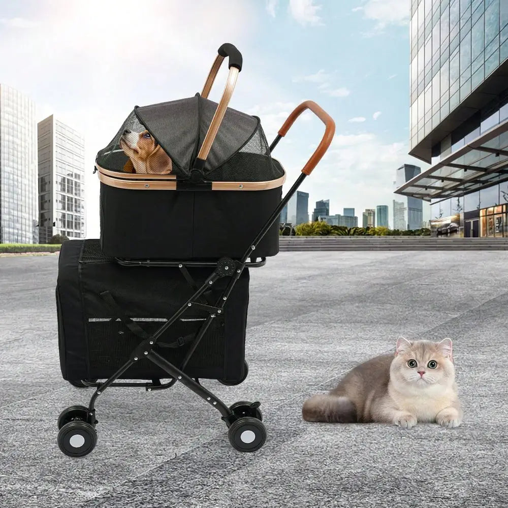 XMSJ Dual Dog Stroller With Detachable Carriers And Lockable Wheels