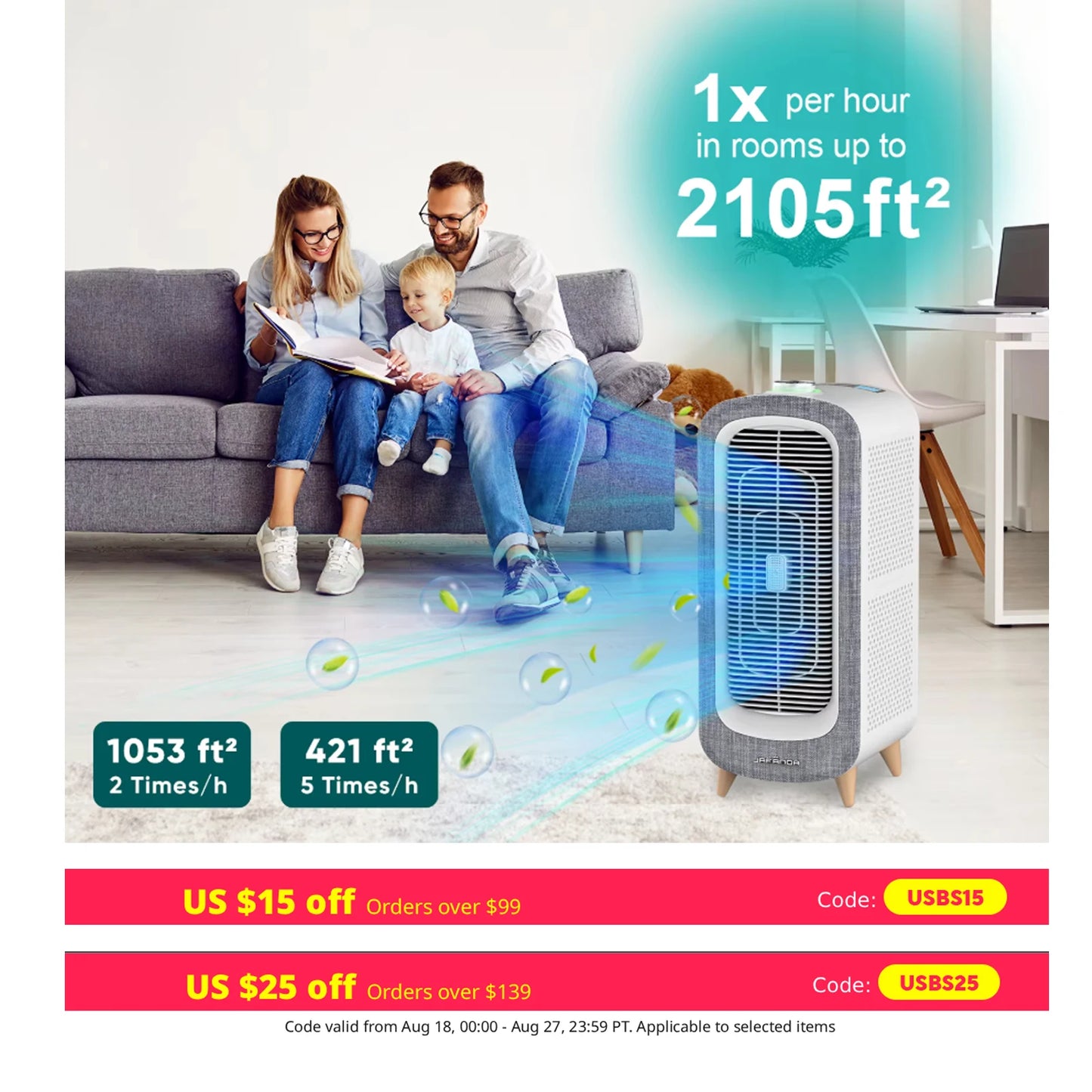Jafanda Air Purifier Large Room True HEPA Activated Carbon