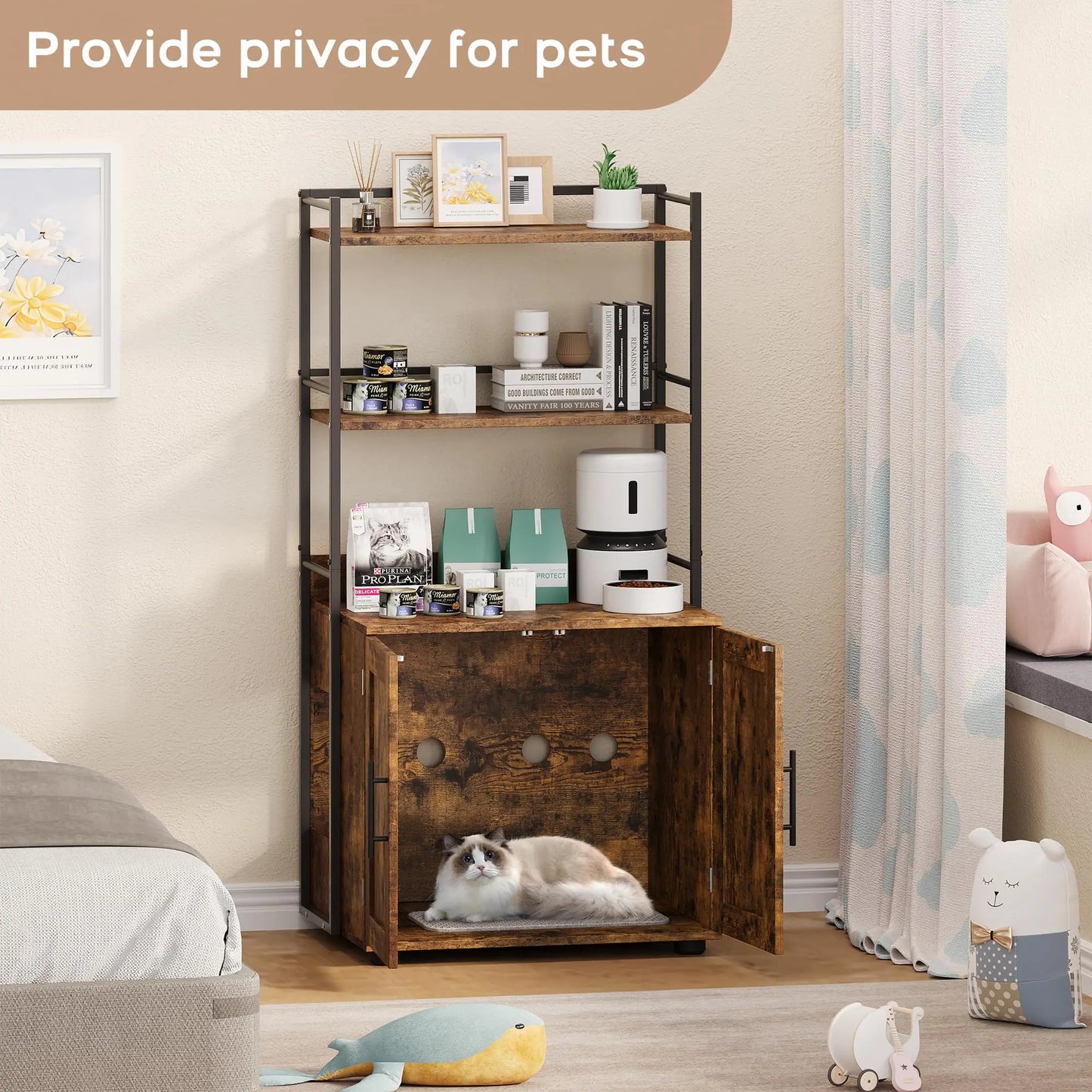 HiMISSCN Cat Litter Box Enclosure With Odor Control And Storage