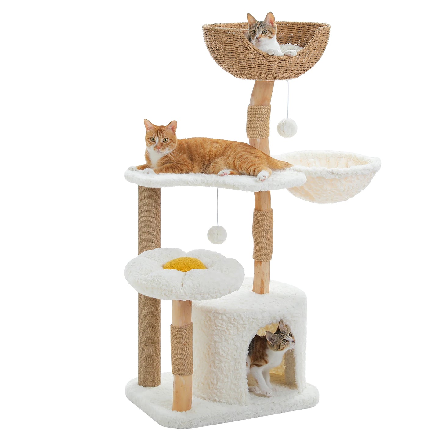 PEQULTI Solid Wood Cat Tree Tower With Condo And Perches