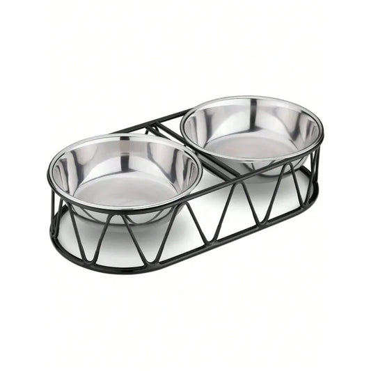 Elevated Double Dog And Cat Bowl Stand With Steel Bowls