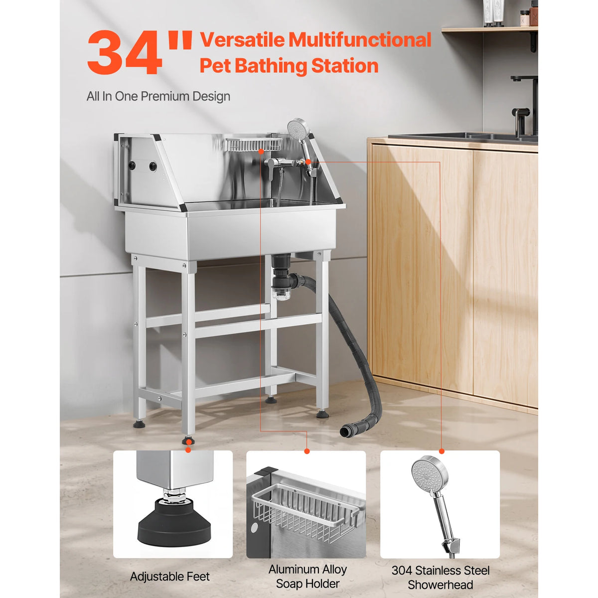 Stainless Steel Dog Washing Station With Hot Cold Faucet Showerhead