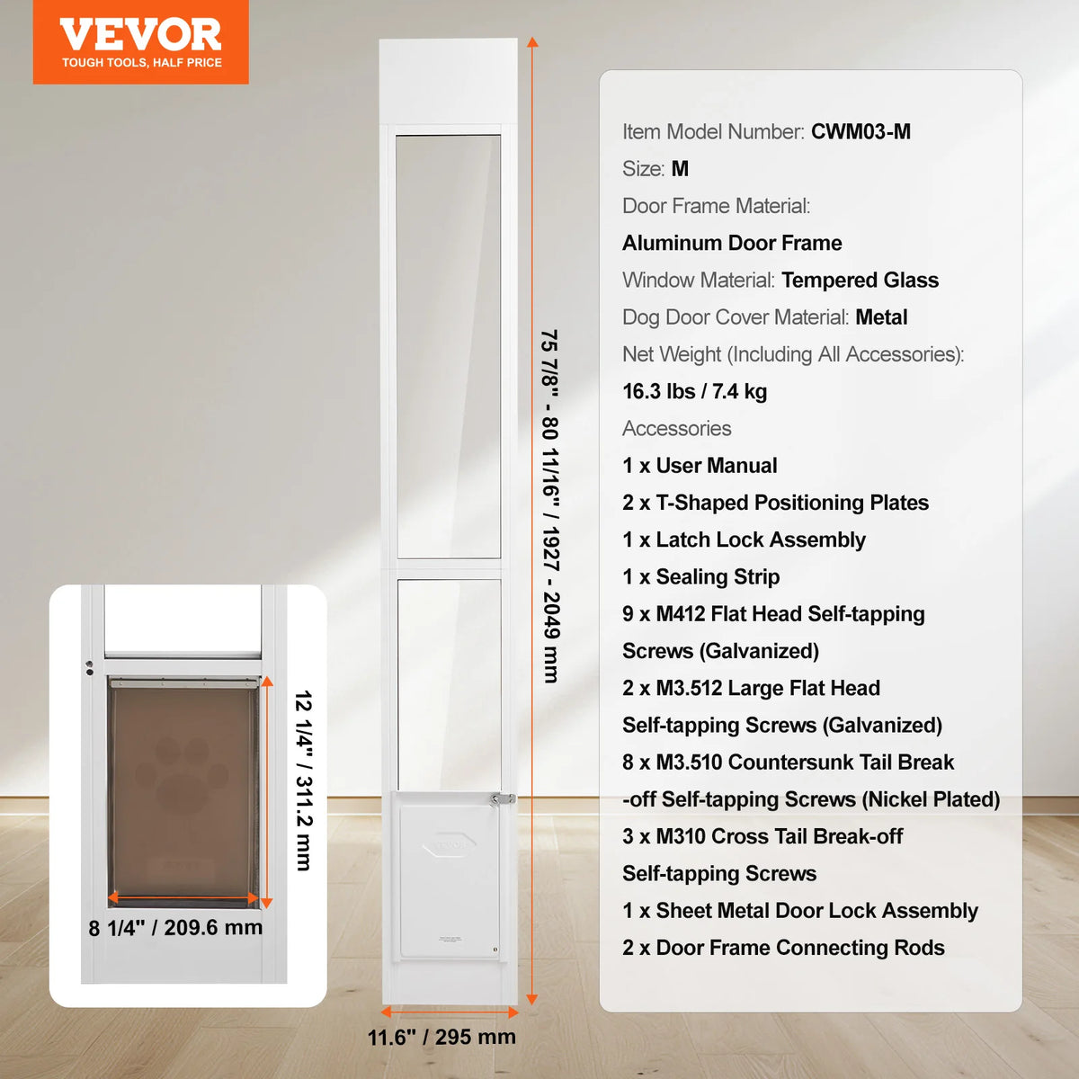 NONEDog Door Sliding Glass Pet Door With Adjustable Height
