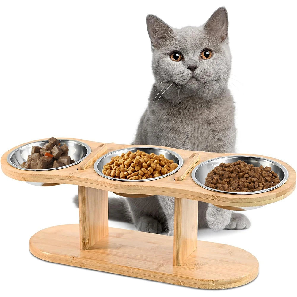 PETRAVEL Cat Feeder With 3 Tilted Raised Stainless Bowls