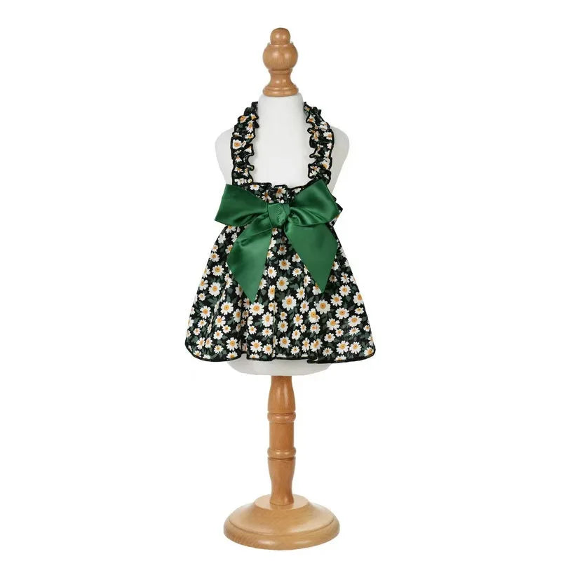 NONECN Cat Dog Dress Sleeveless Floral Princess Summer Wear
