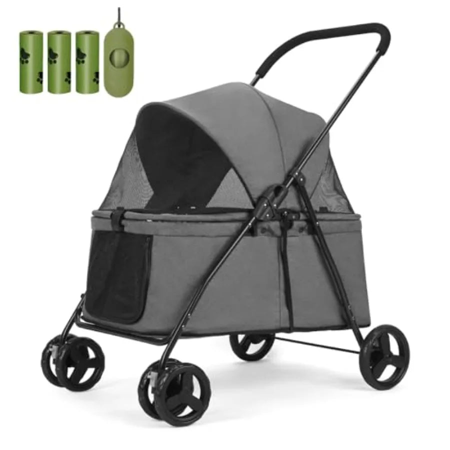 Dog Stroller For Medium Small Pets With Poop Bag Dispenser