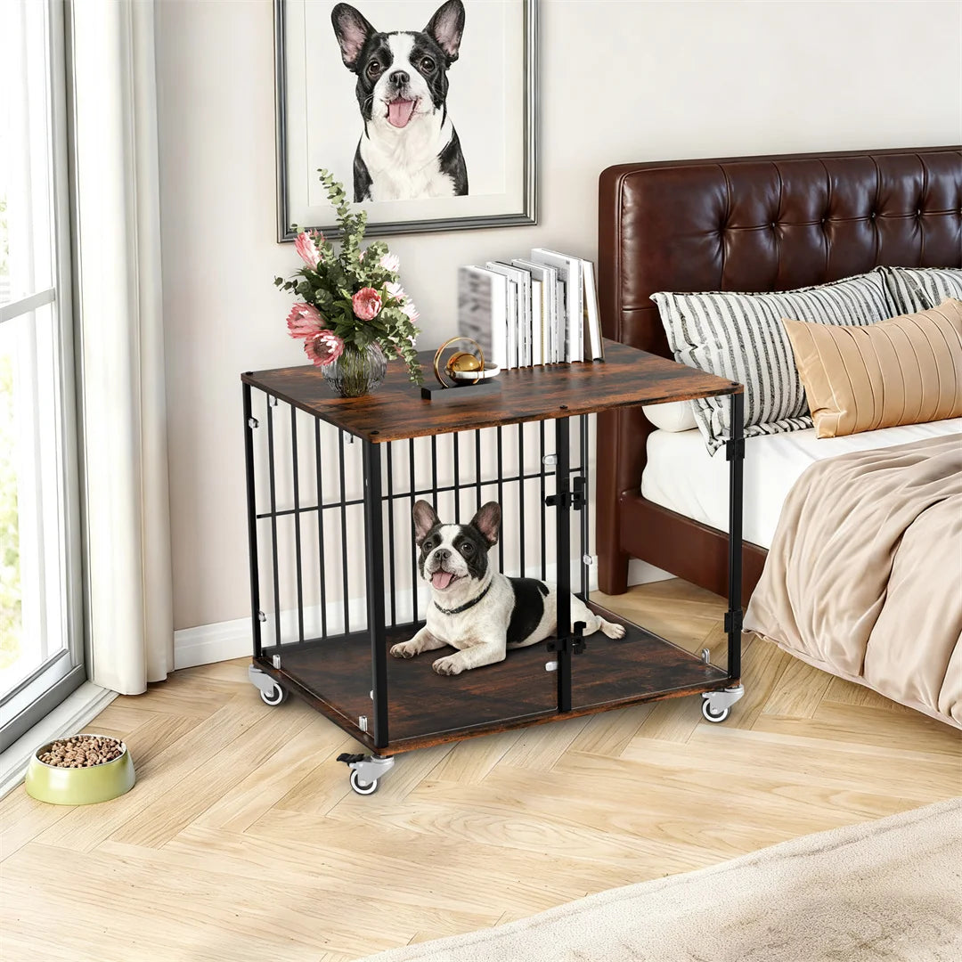 BINGOPAW Indoor Dog Cage End Table Kennel With Wheels