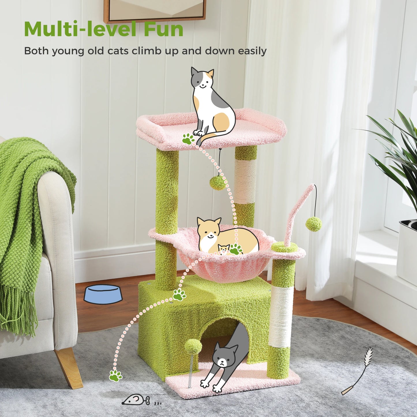 PEQULTICN 4-In-1 Cactus Cat Tree For Indoor Cats And Toys