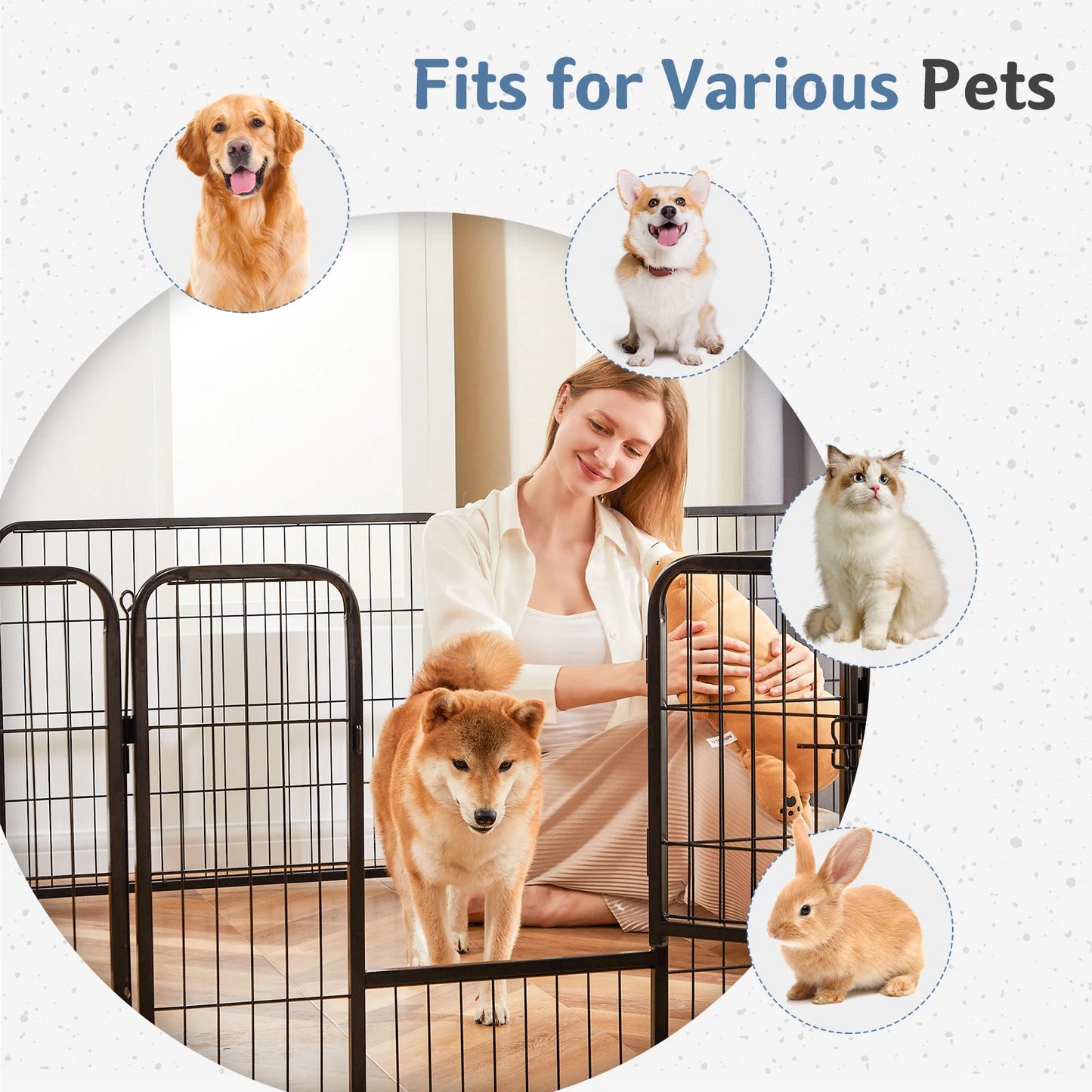 JHK Metal 8 Panel Dog Playpen Fence Foldable Indoor Outdoor