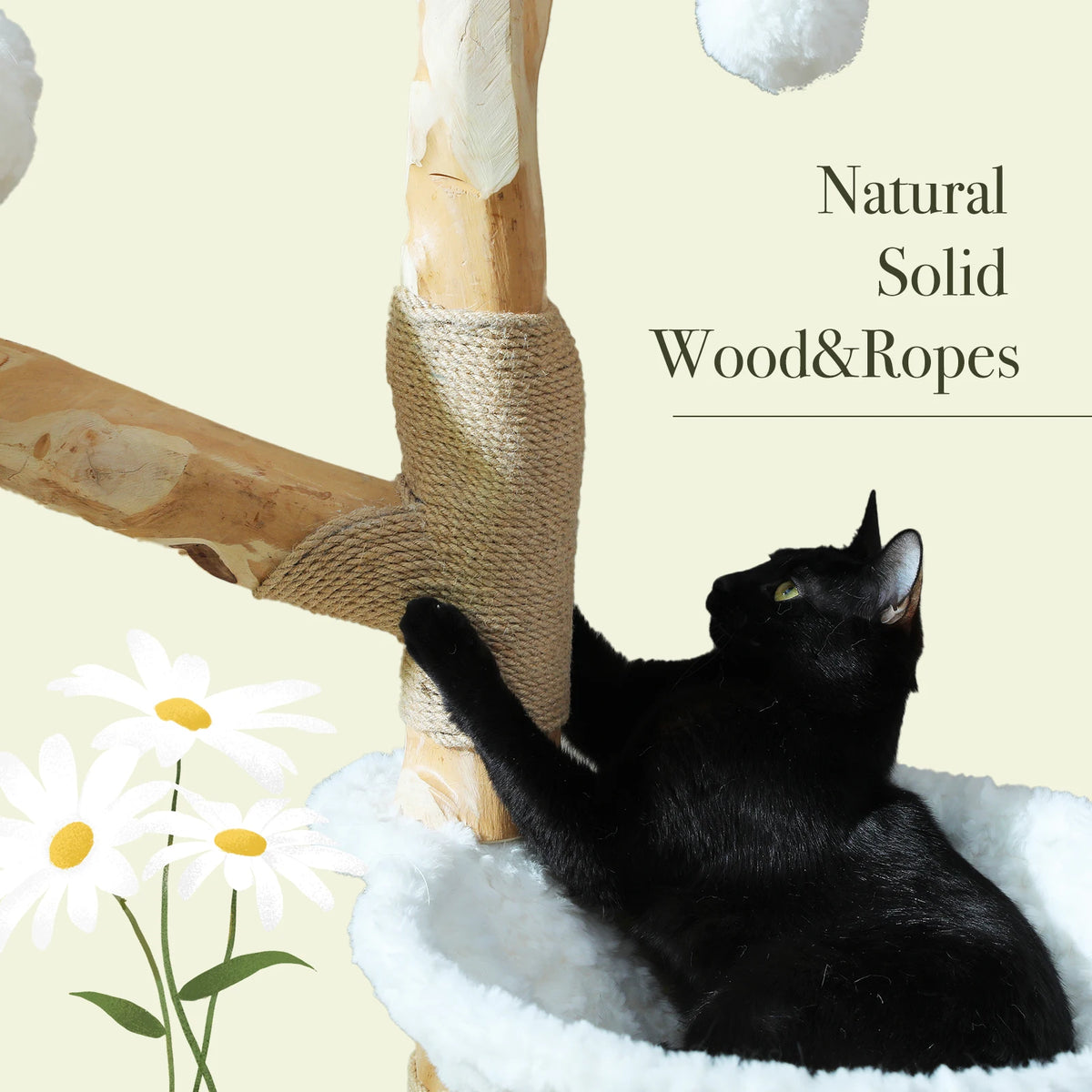 PEQULTI Solid Wood Cat Tree Tower With Condo And Perches