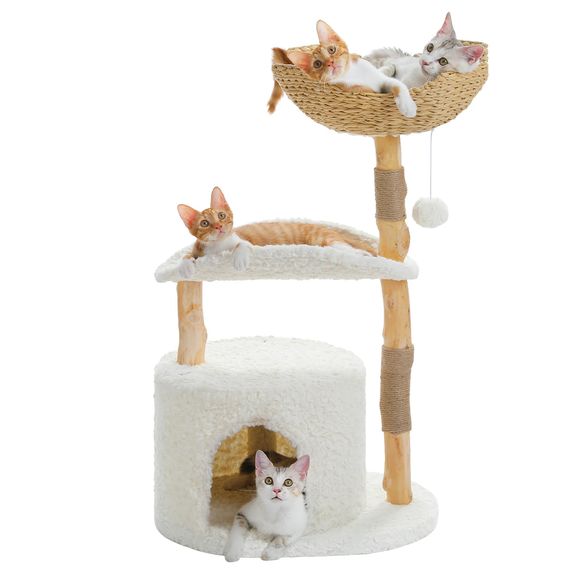 PEQULTI Solid Wood Cat Tree Tower With Condo And Perches