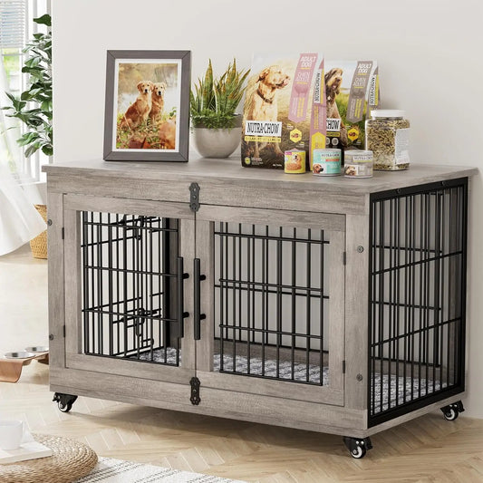 Double Door Dog Crate End Table Indoor Kennel Lockable