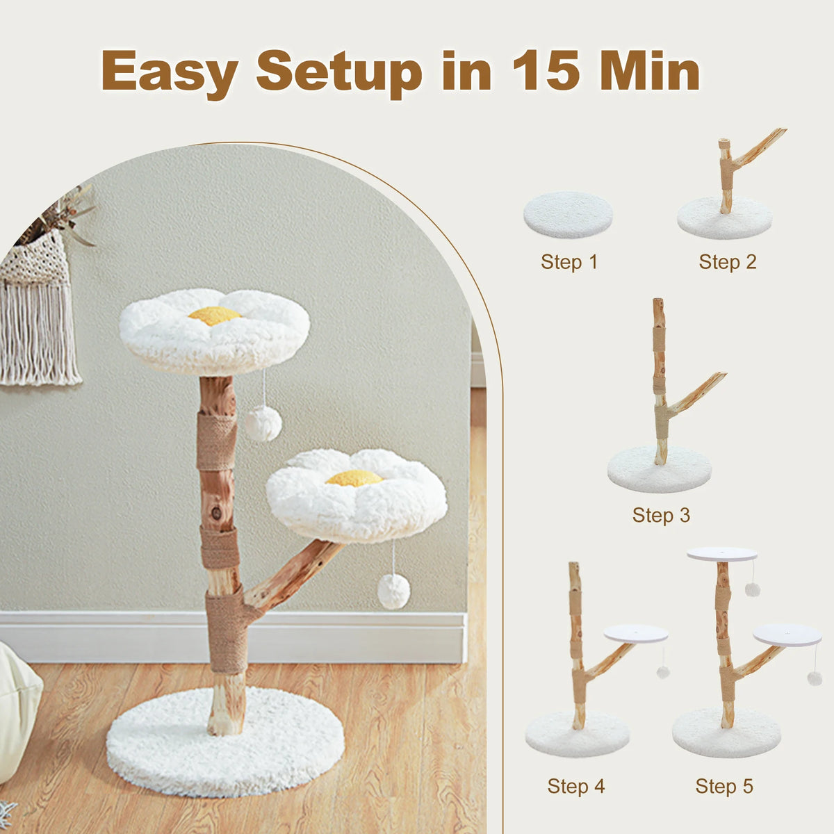 PEQULTI Solid Wood Cat Tree Tower With Condo And Perches