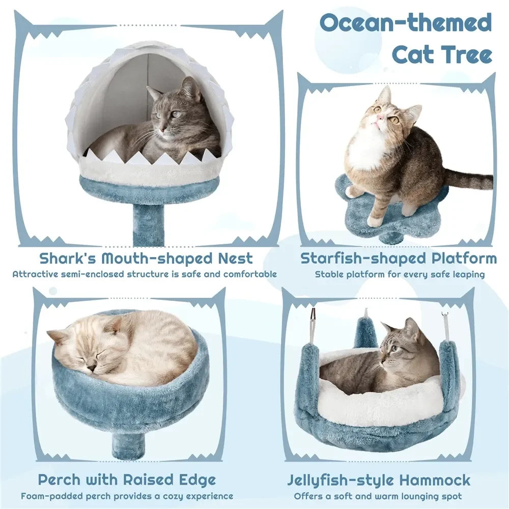 Cat Tree for Cats Ocean Themed Multi Level Plush Tower