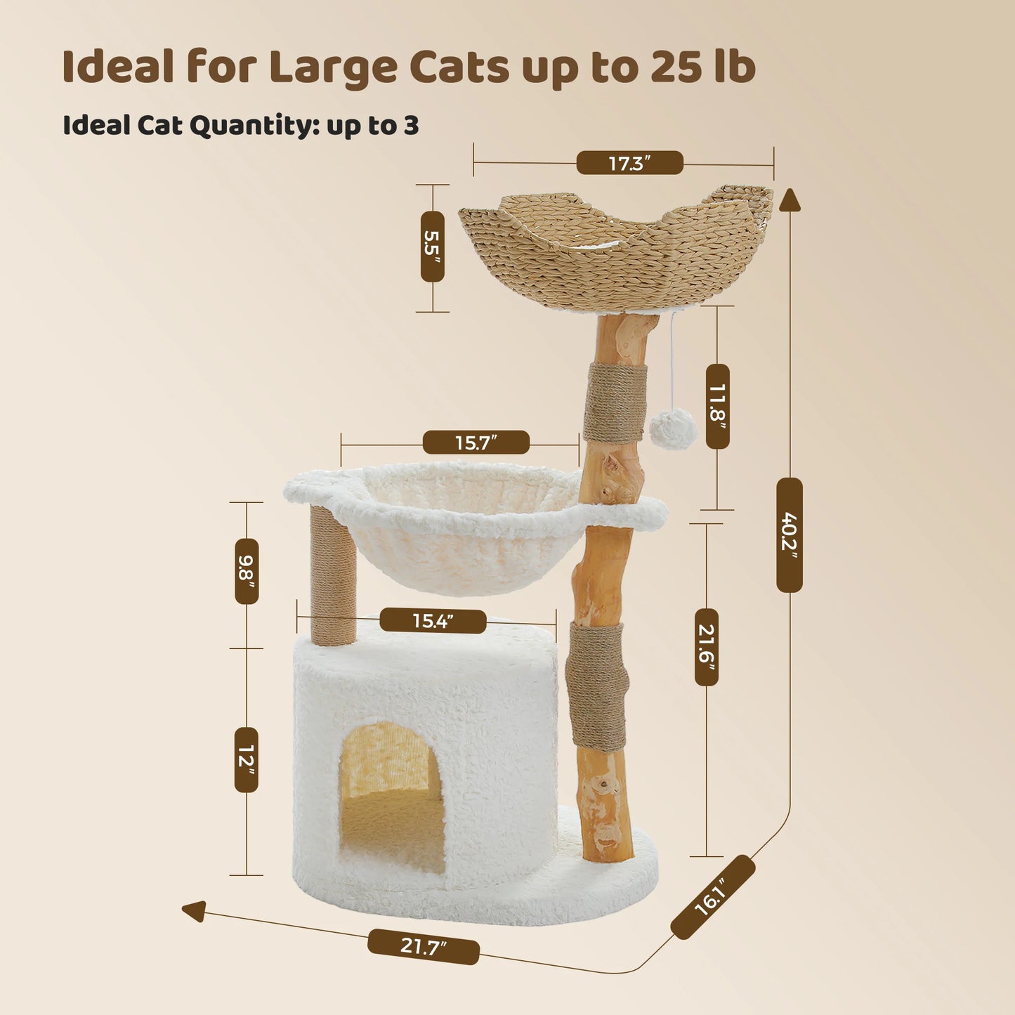 PEQULTI Solid Wood Cat Tree Tower With Condo And Perches