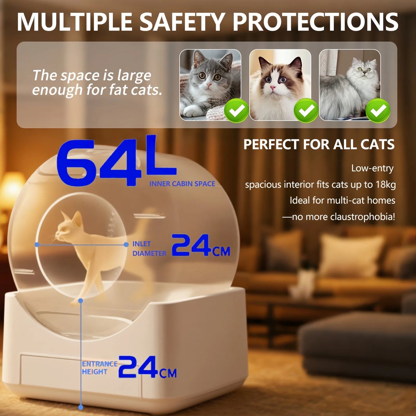 Self Cleaning Cat Litter Box Automatic App Controlled Odor Free