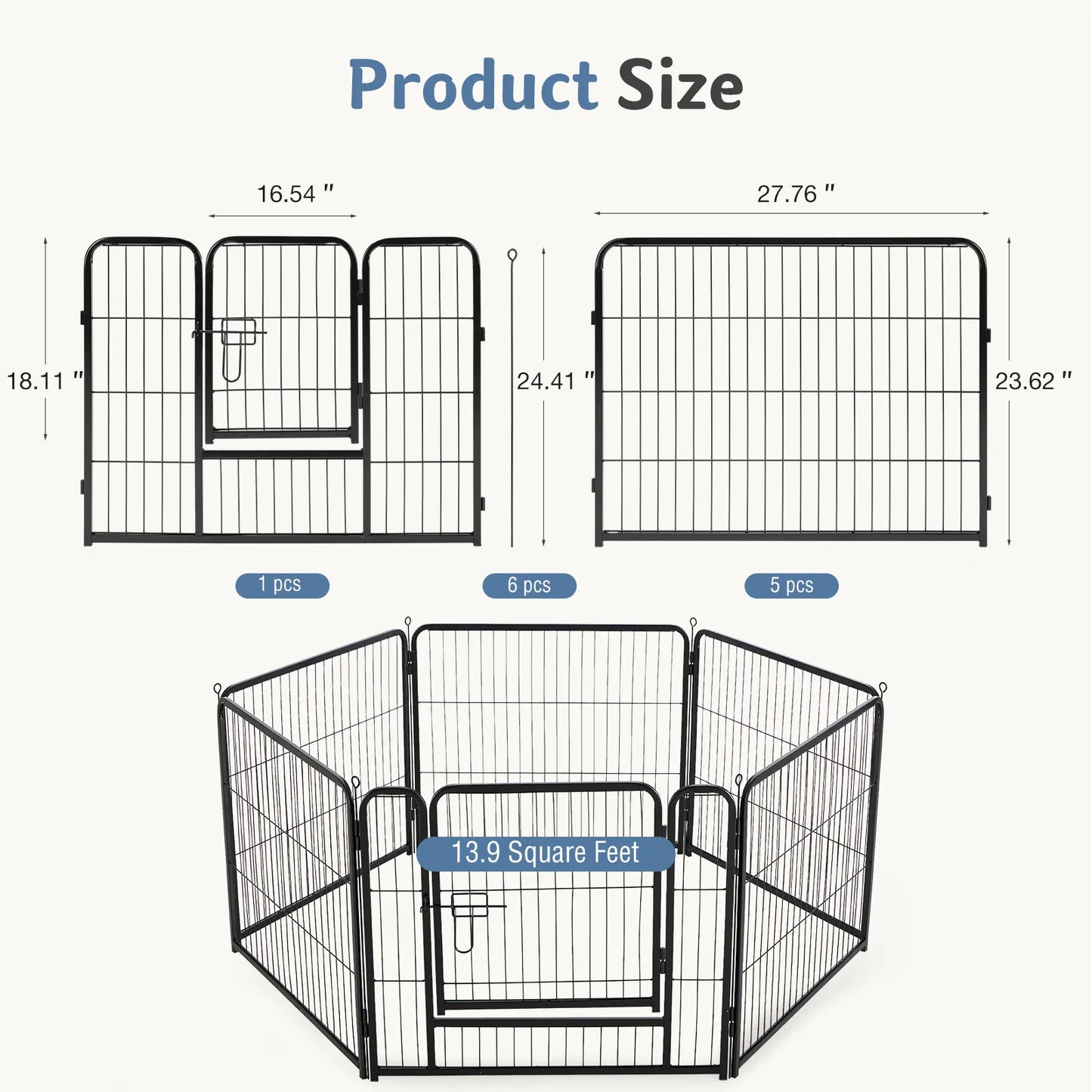 JHK 6 Panels Metal Dog Playpen Foldable Indoor Outdoor Fence