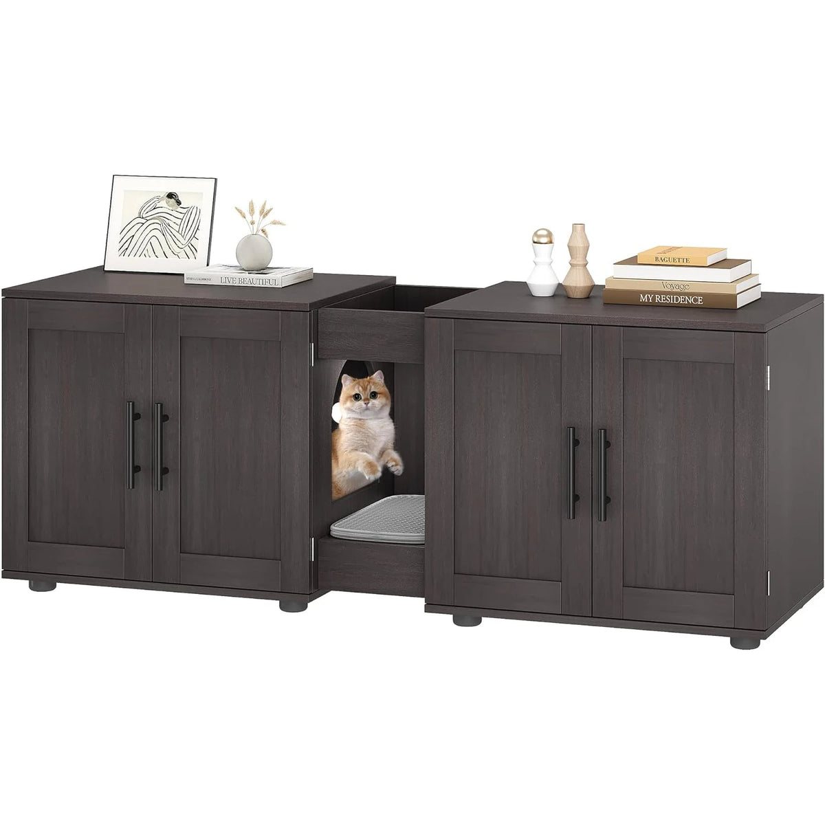 Wooden Cat Litter Box Cabinet With Door And Scratching Pad