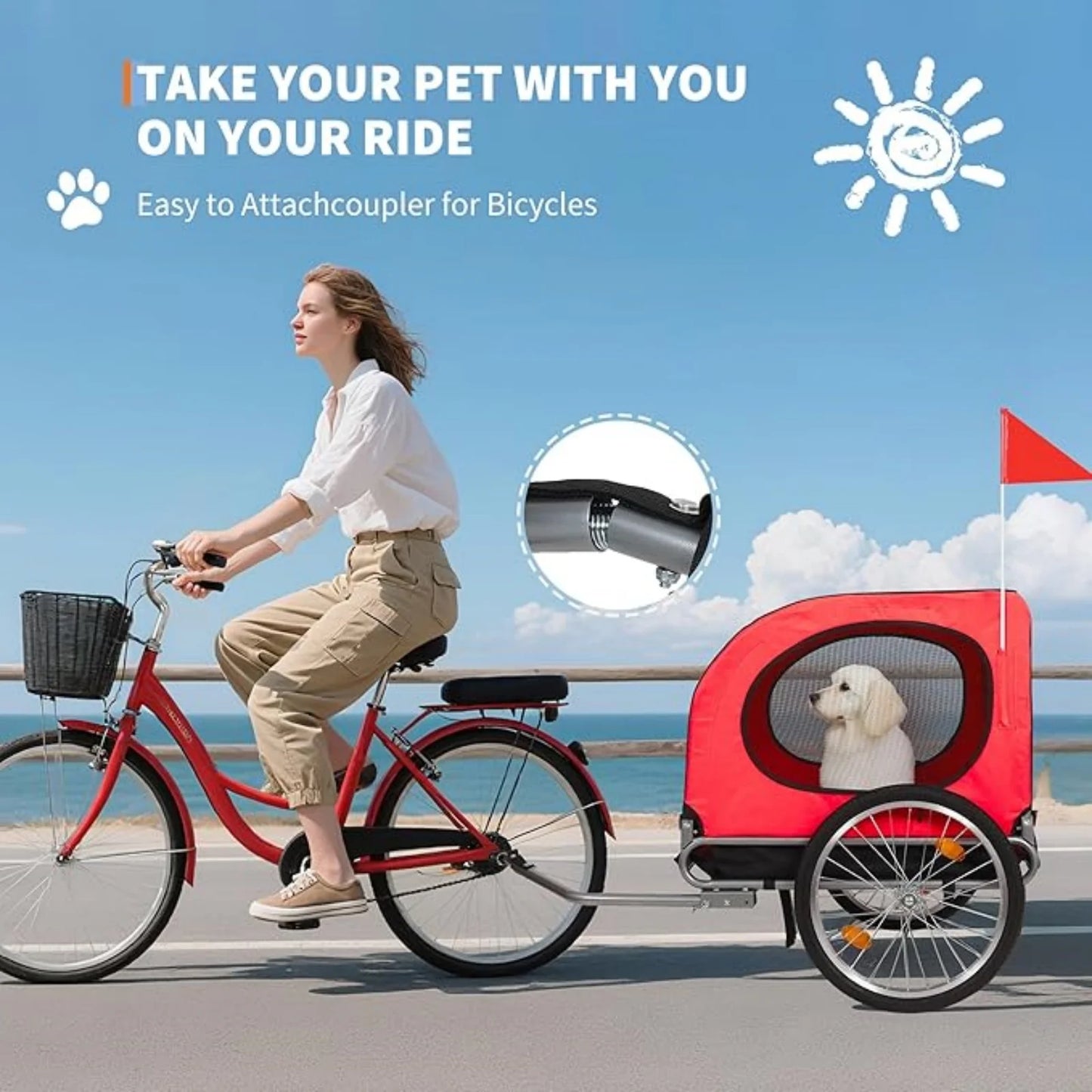 All-Terrain Bike Trailer For Medium Large Dogs With Air Tires