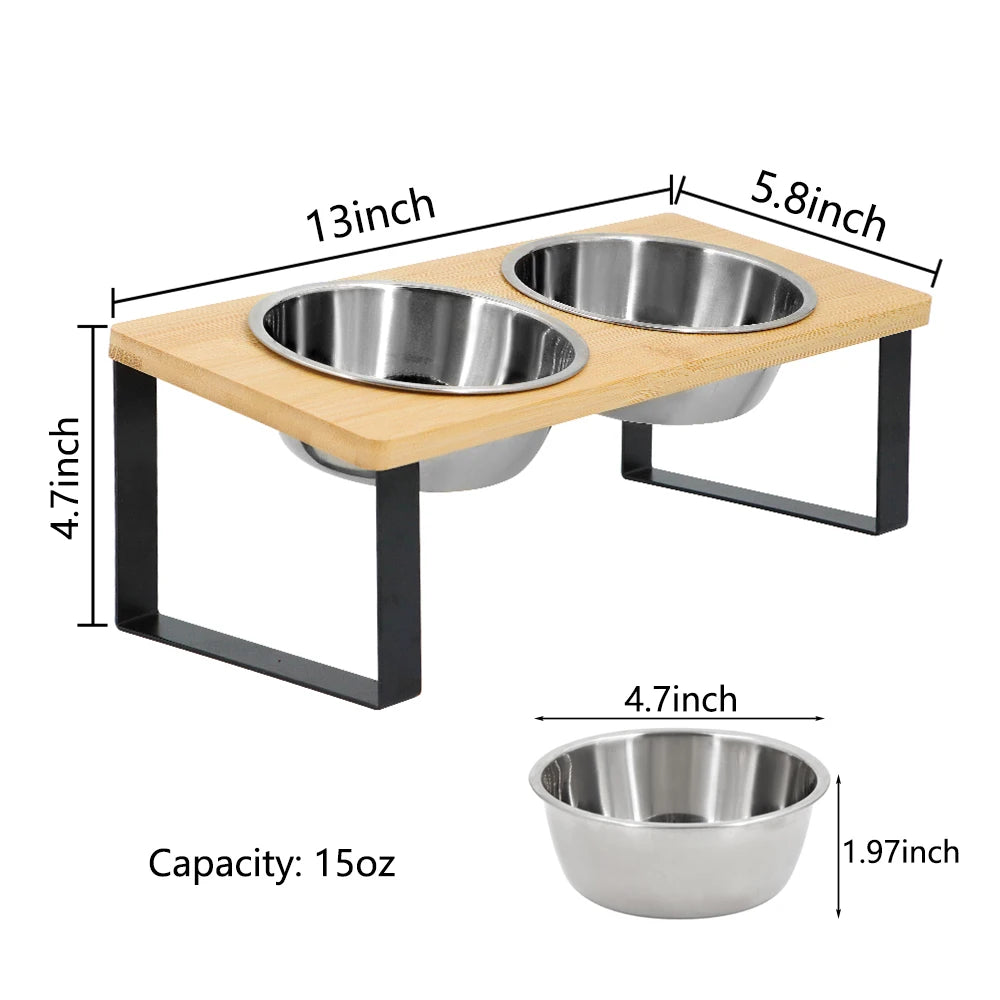 PETRAVEL Elevated Fifteen Degree Tilted Cat Bowls With Wooden Stand