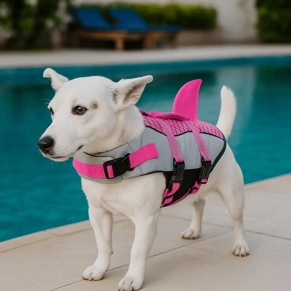 Reflective Shark Dog Life Jacket With Handle Enhanced Buoyancy