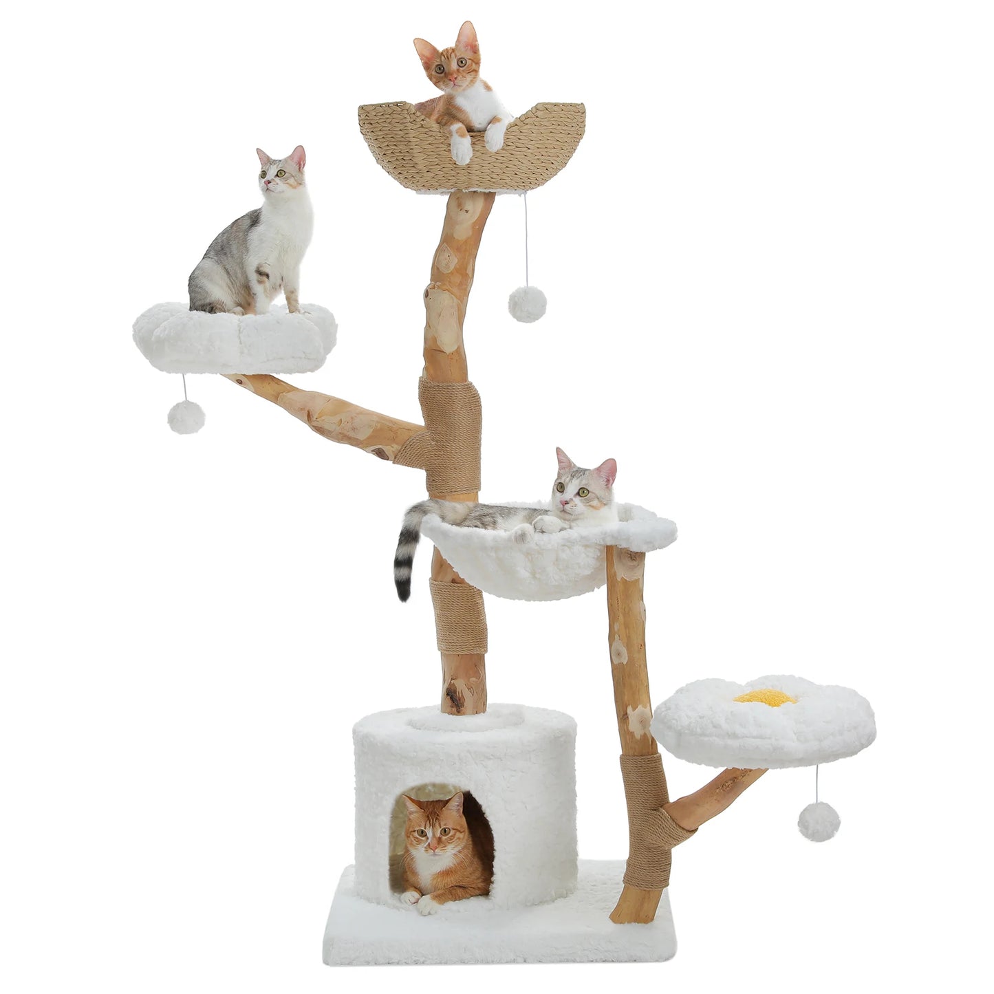 PEQULTI Solid Wood Cat Tree Tower With Condo And Perches