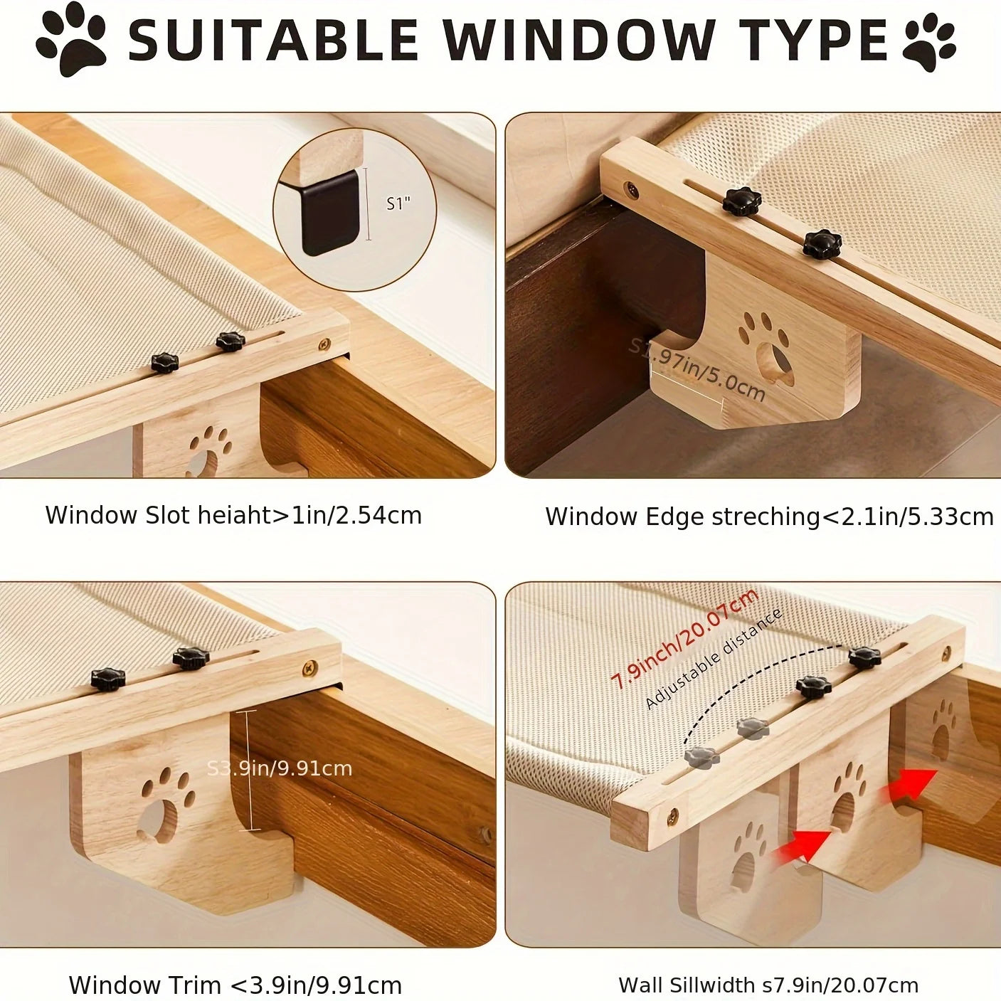 CZBNYXCN Cat Window Hammock With Pine Wood Frame