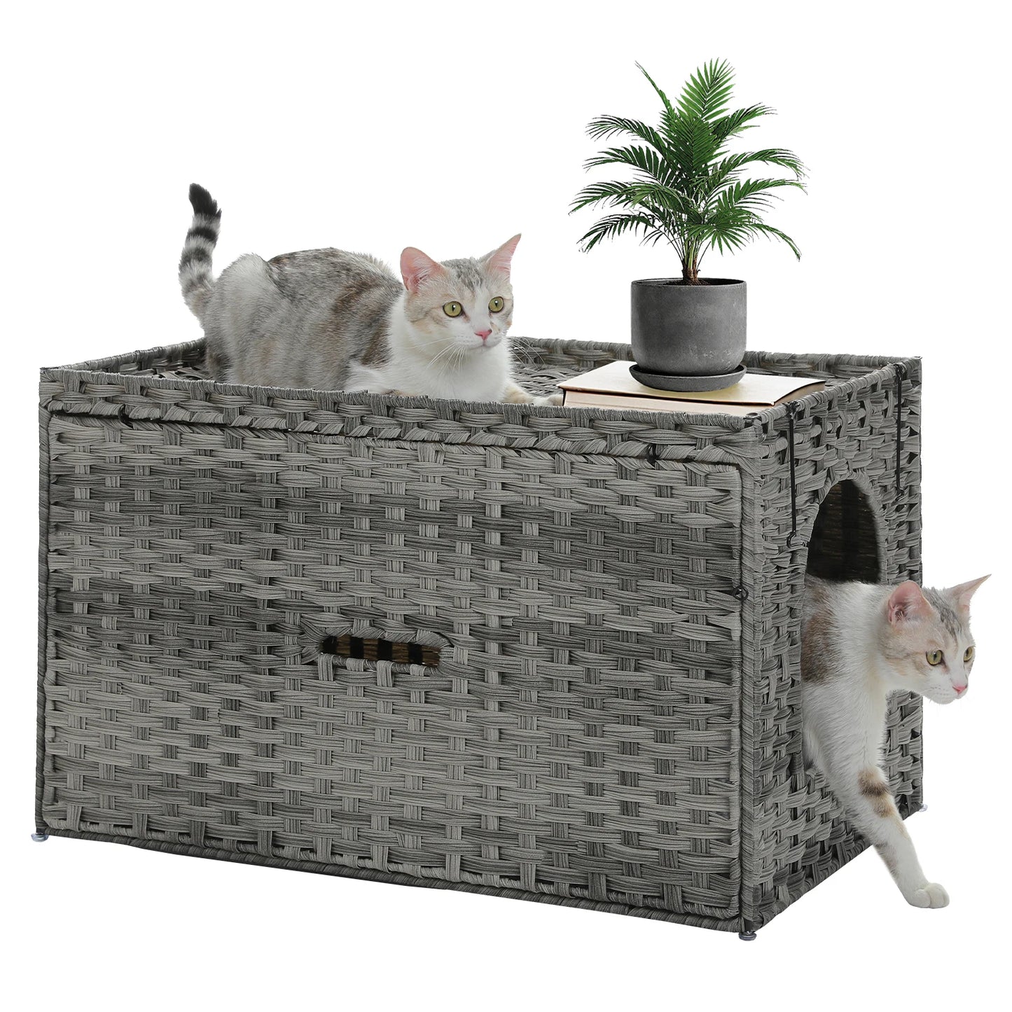 PEQULTICN Rattan Cat Litter Box Enclosure With Taller Doorway Flip Up