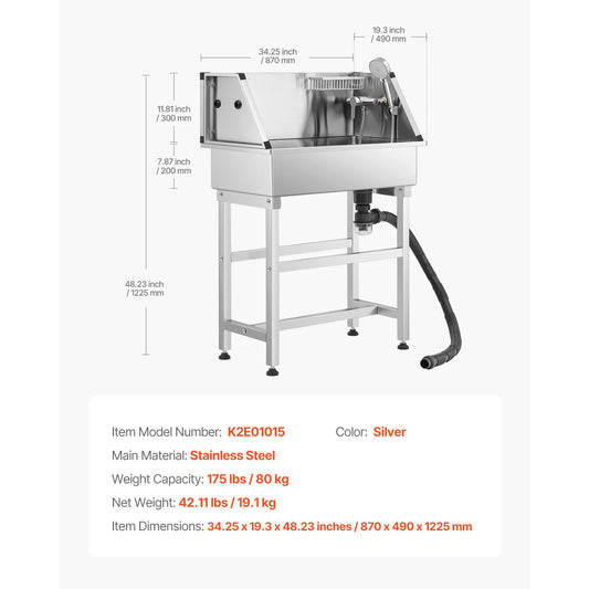 Stainless Steel Dog Washing Station With Hot Cold Faucet Showerhead