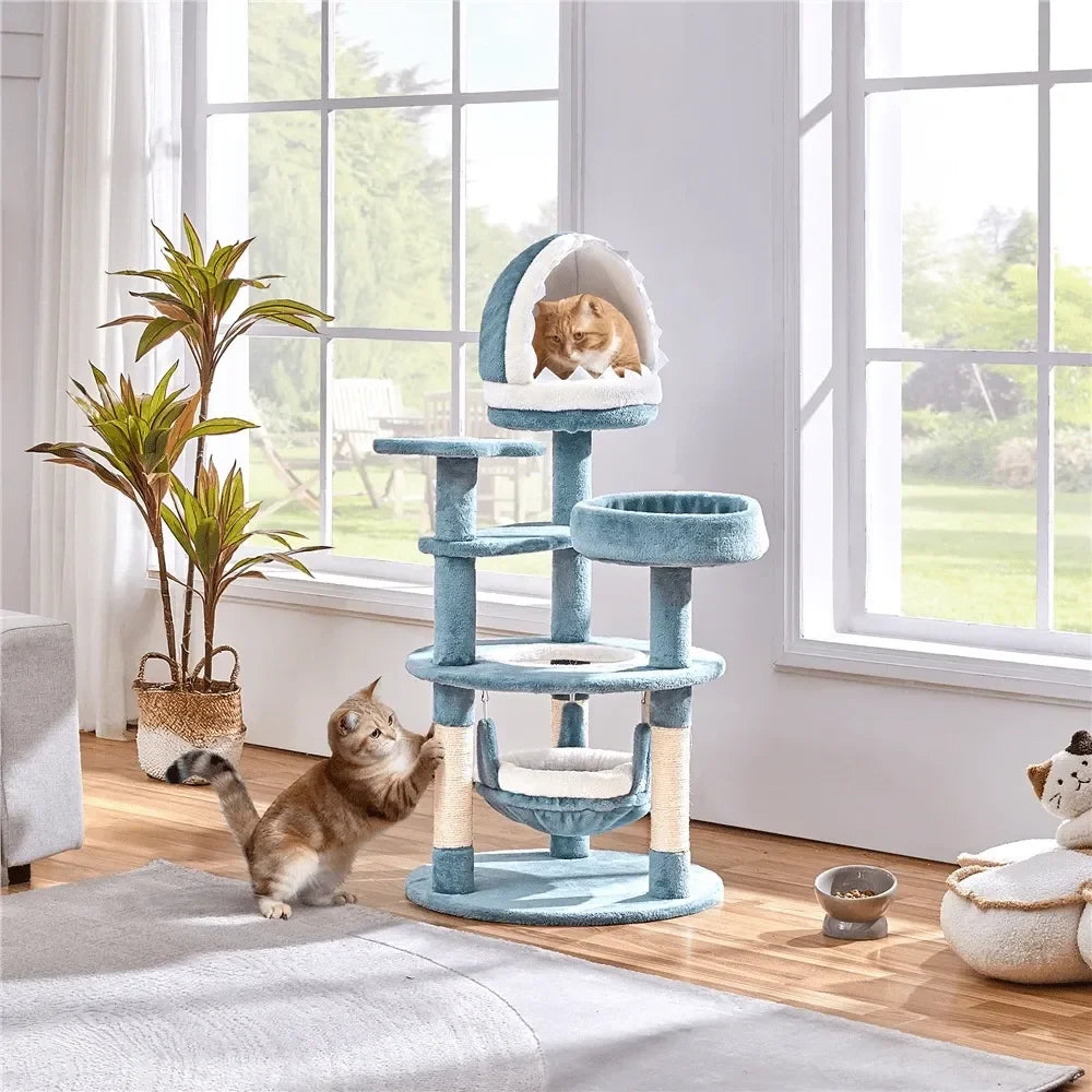 Cat Tree for Cats Ocean Themed Multi Level Plush Tower