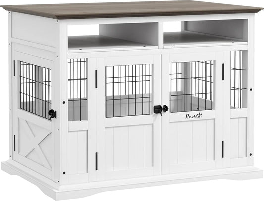 Aosom LLC Dog Crate Table With Storage, Modern Wood Kennel