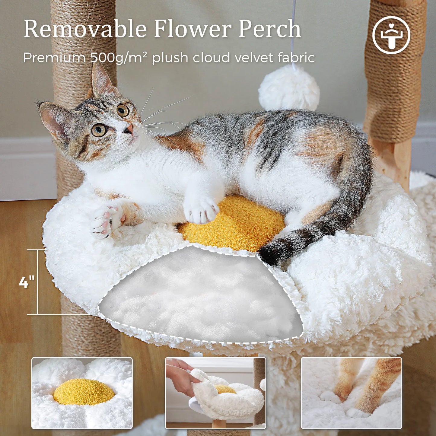 PEQULTI Solid Wood Cat Tree Tower With Condo And Perches