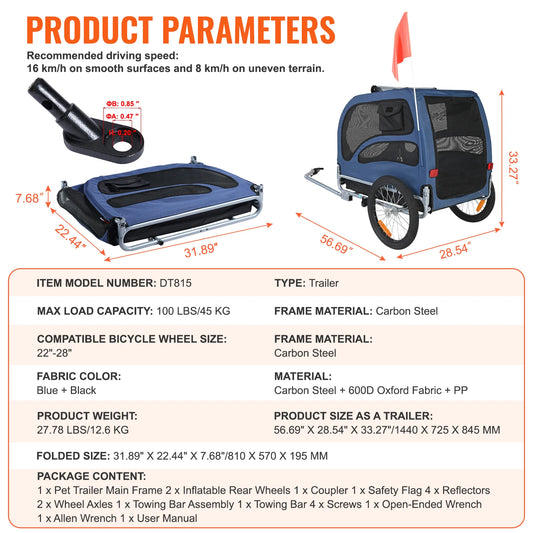 Pet Bicycle Trailer Carrier For Dogs With Reflectors And Coupler
