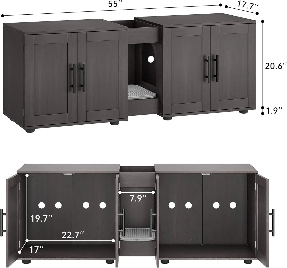 Wooden Cat Litter Box Cabinet With Door And Scratching Pad