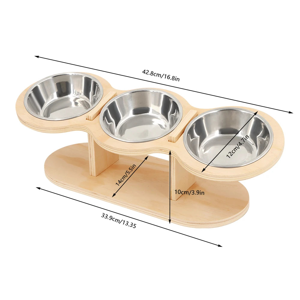 PETRAVEL Cat Feeder With 3 Tilted Raised Stainless Bowls