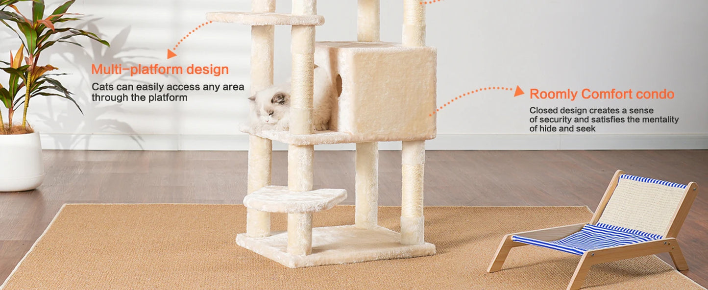Heavy Duty Cat Tree Multi-Level Indoor Condo With Plush