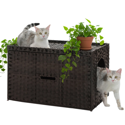 PEQULTICN Rattan Cat Litter Box Enclosure With Taller Doorway Flip Up