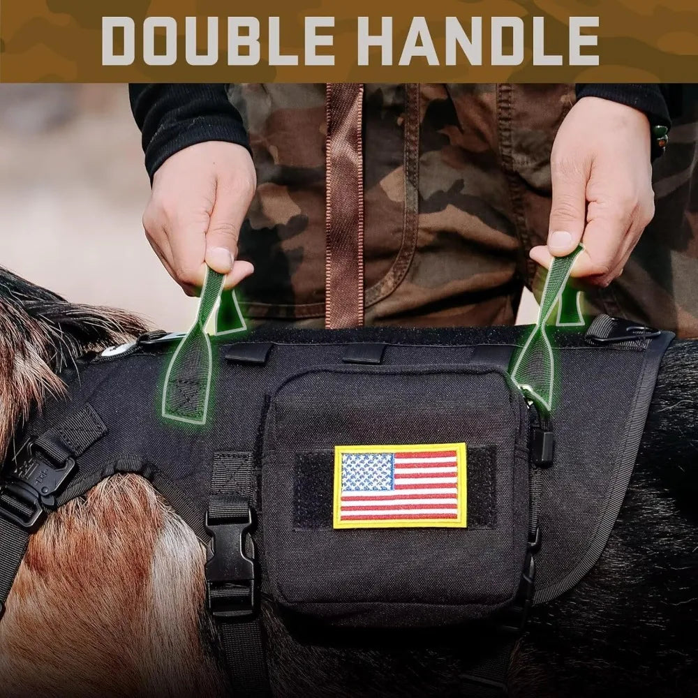 XMSJ Tactical Dog Harness And Collar With Bungee Leash