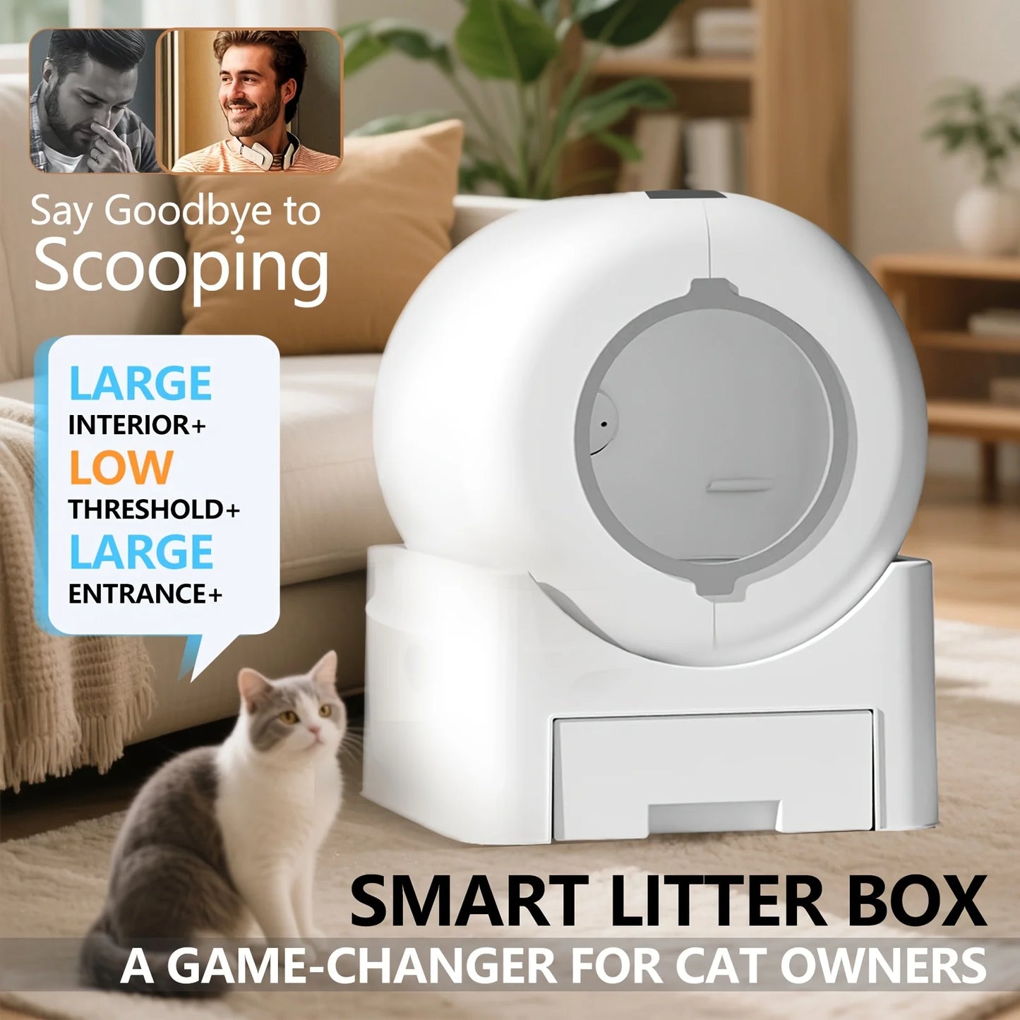 Self Cleaning Cat Litter Box Automatic App Controlled Odor Free