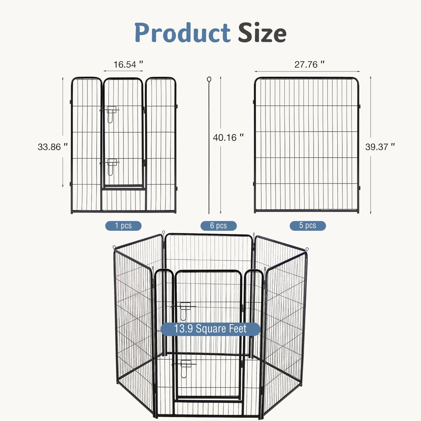JHK 6 Panels Metal Dog Playpen Foldable Indoor Outdoor Fence